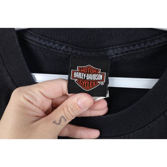 Vintage Y2K Harley Davidson Mens 2XL Faded Spell Out Big Logo T-Shirt Black - Picture 8 of 16